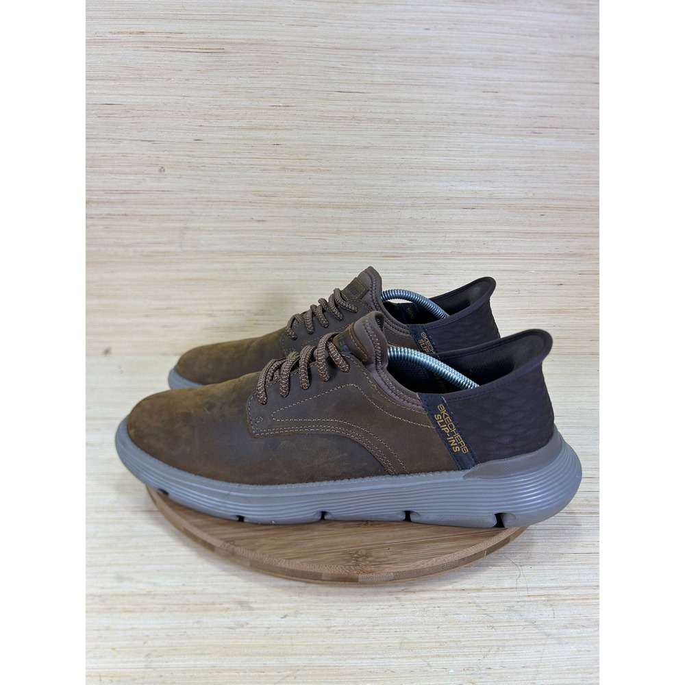 Skechers Hands Free Slip-ins Garza Romano Brown Leather Shoes 205046 Mens 11